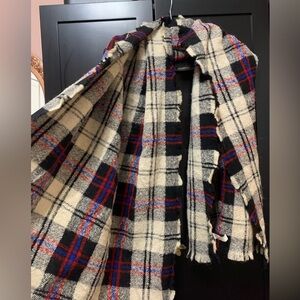 Wilfred Checkered Plaid Wool Scarf in Black and Cream Scandi Girl Cozy Warm